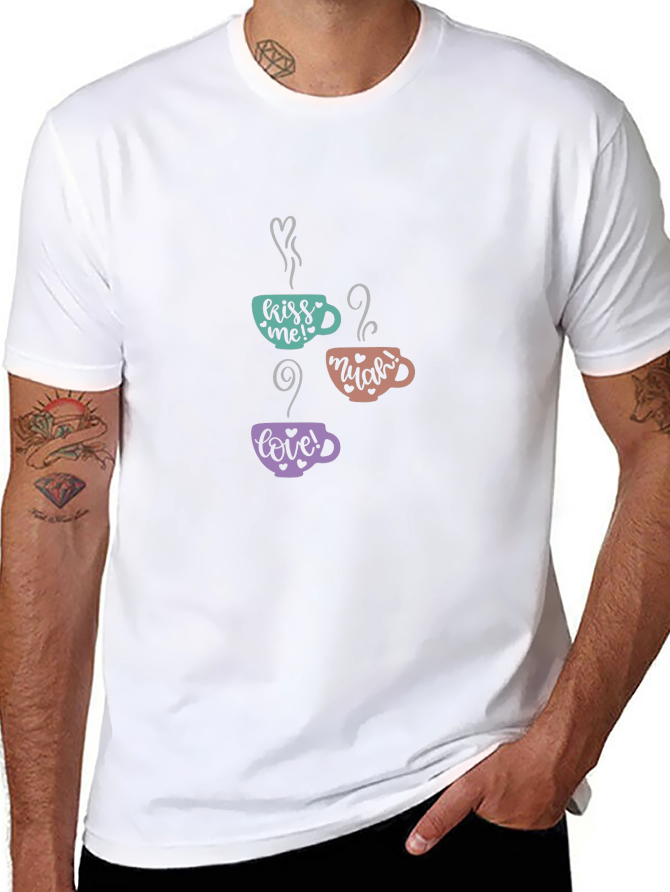 Camiseta Negra Estampado Tazas de Café Amor