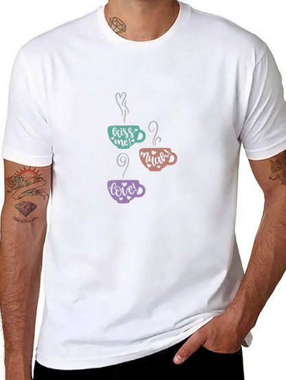Camiseta Negra Estampado Tazas de Café Amor