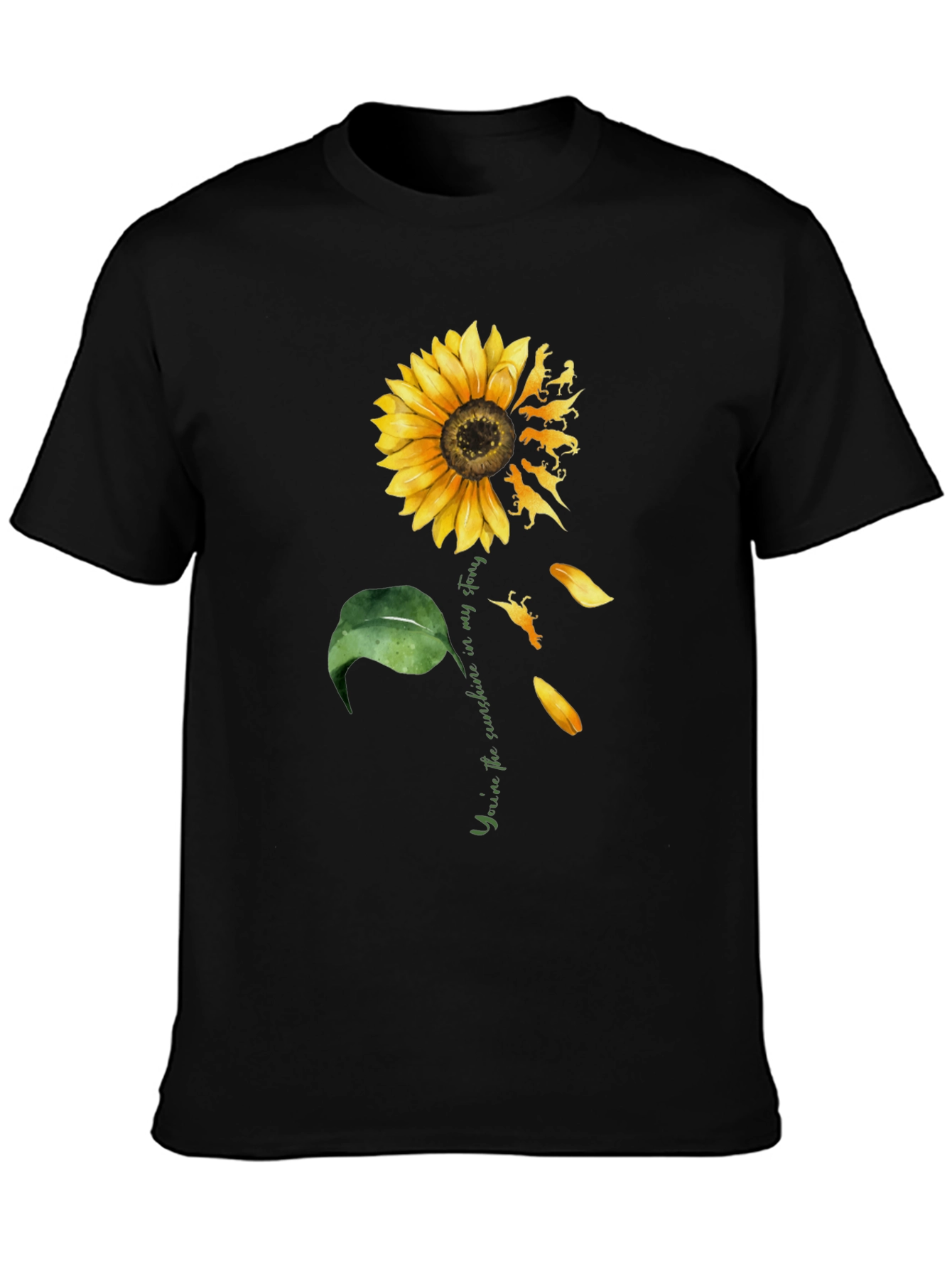 Camiseta Negra Girasol Dinosaurios Mi Sol