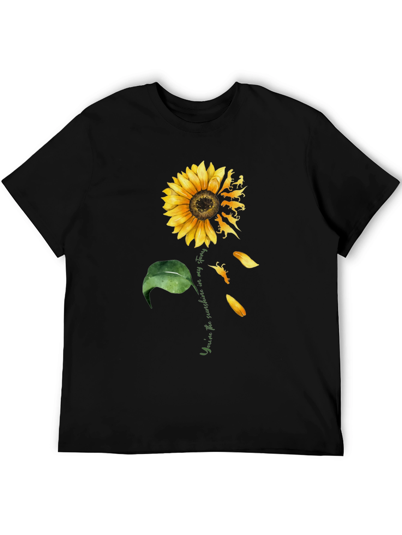 Camiseta Negra Girasol Dinosaurios Mi Sol