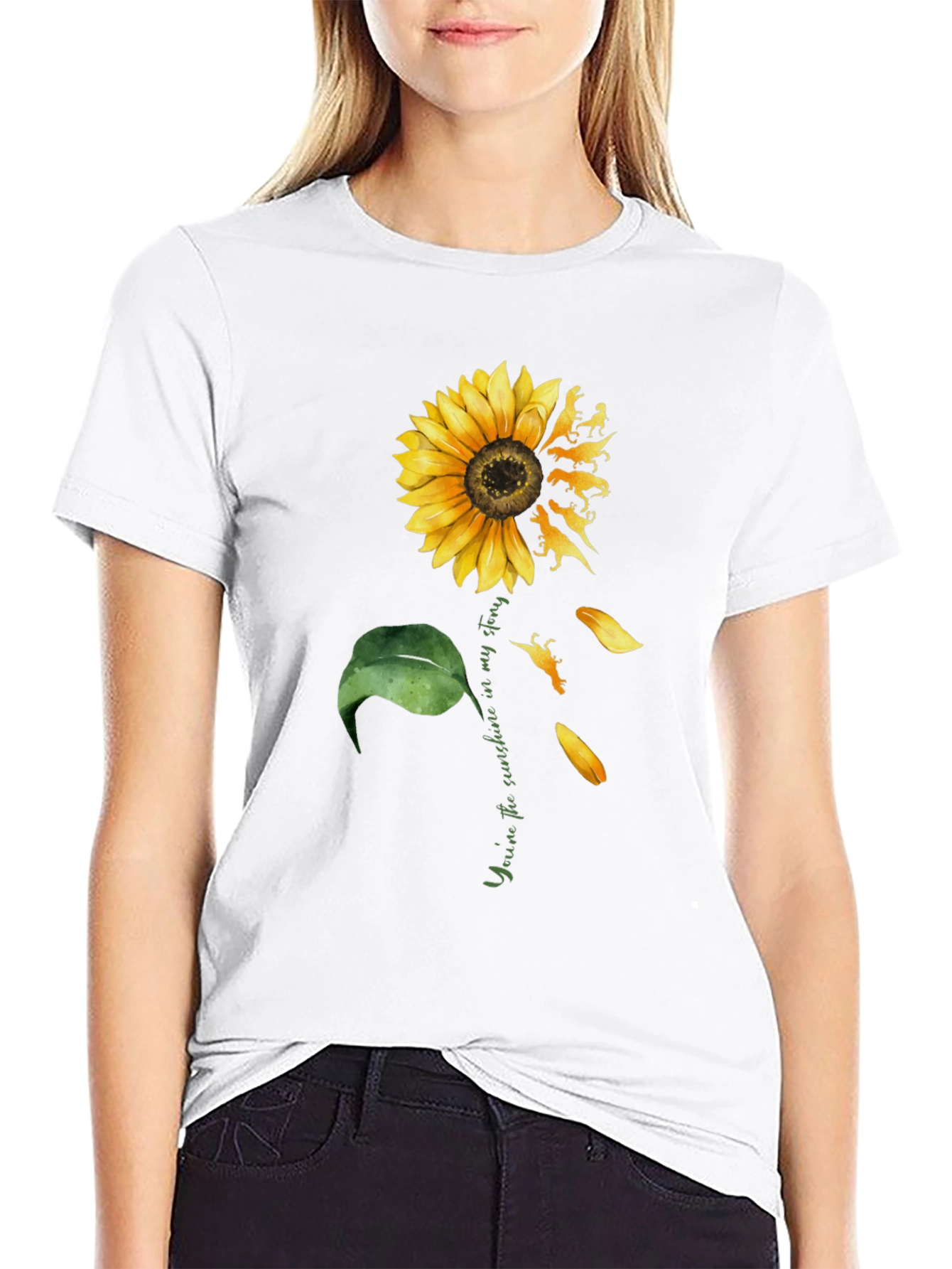 Camiseta Negra Girasol Dinosaurios Mi Sol