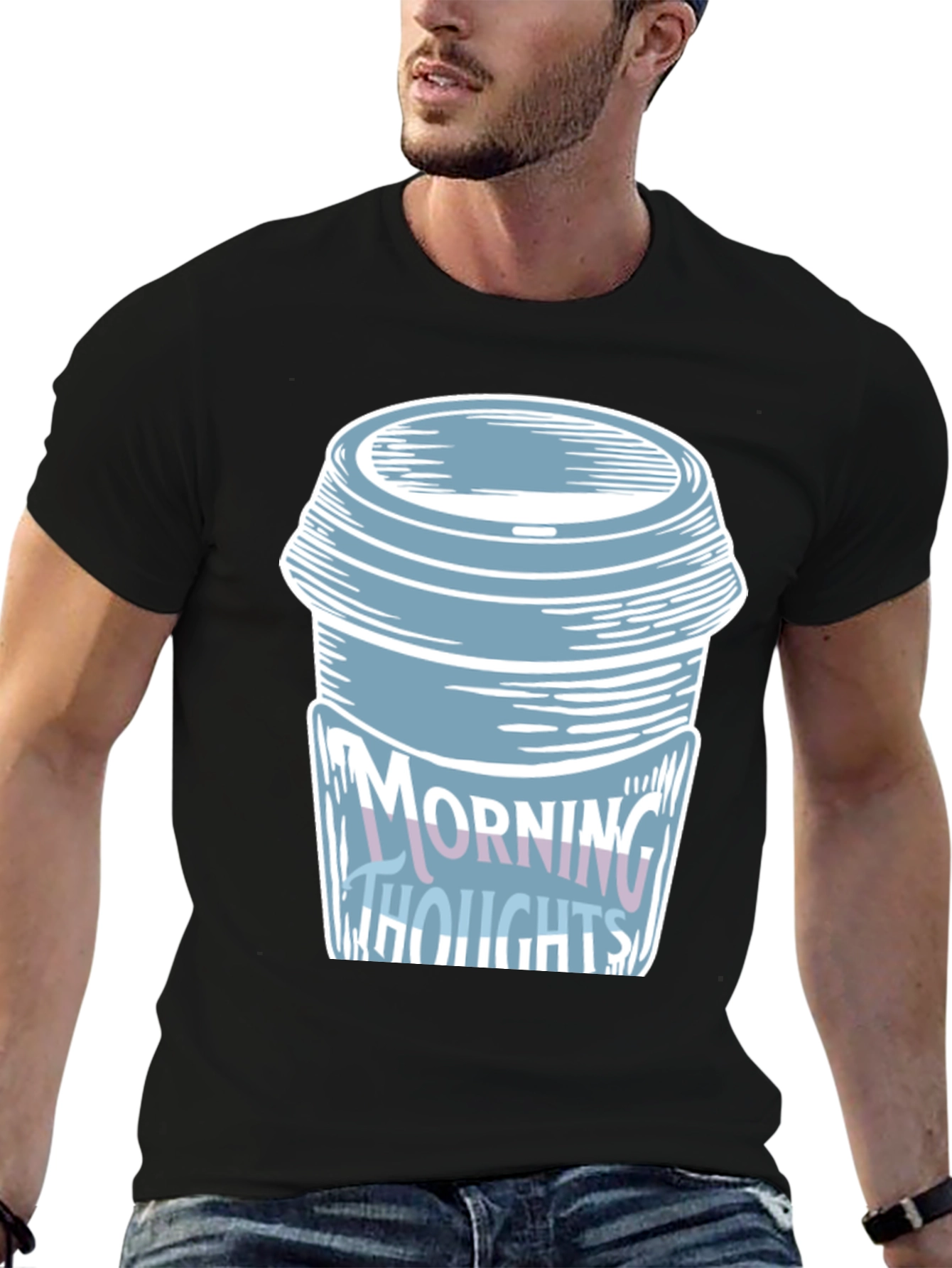 Camiseta Negra con Diseño de Taza de Café