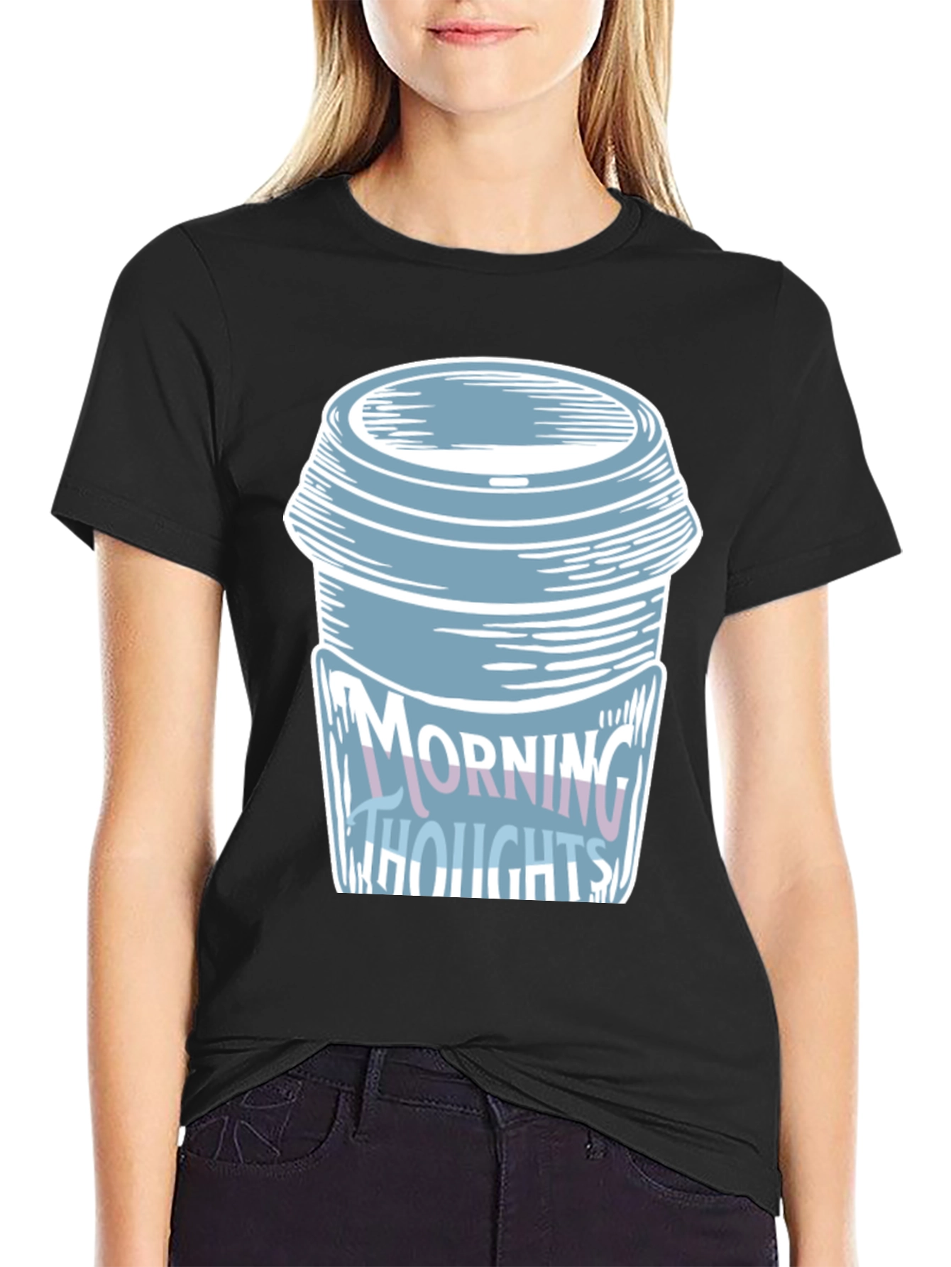 Camiseta Negra con Diseño de Taza de Café