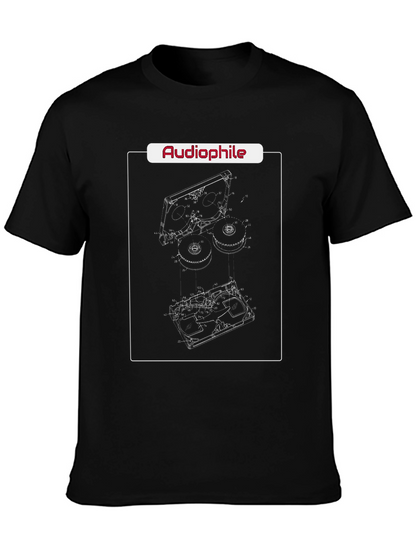Camiseta Negra Audiophile Diseño Reel-to-Reel