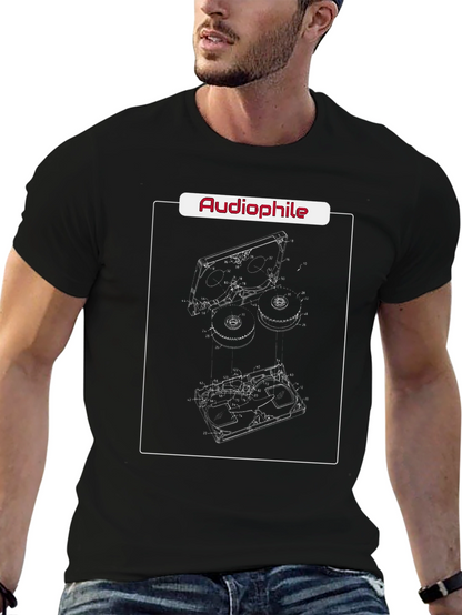 Camiseta Negra Audiophile Diseño Reel-to-Reel