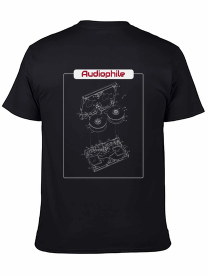 Camiseta Negra Audiophile Diseño Reel-to-Reel