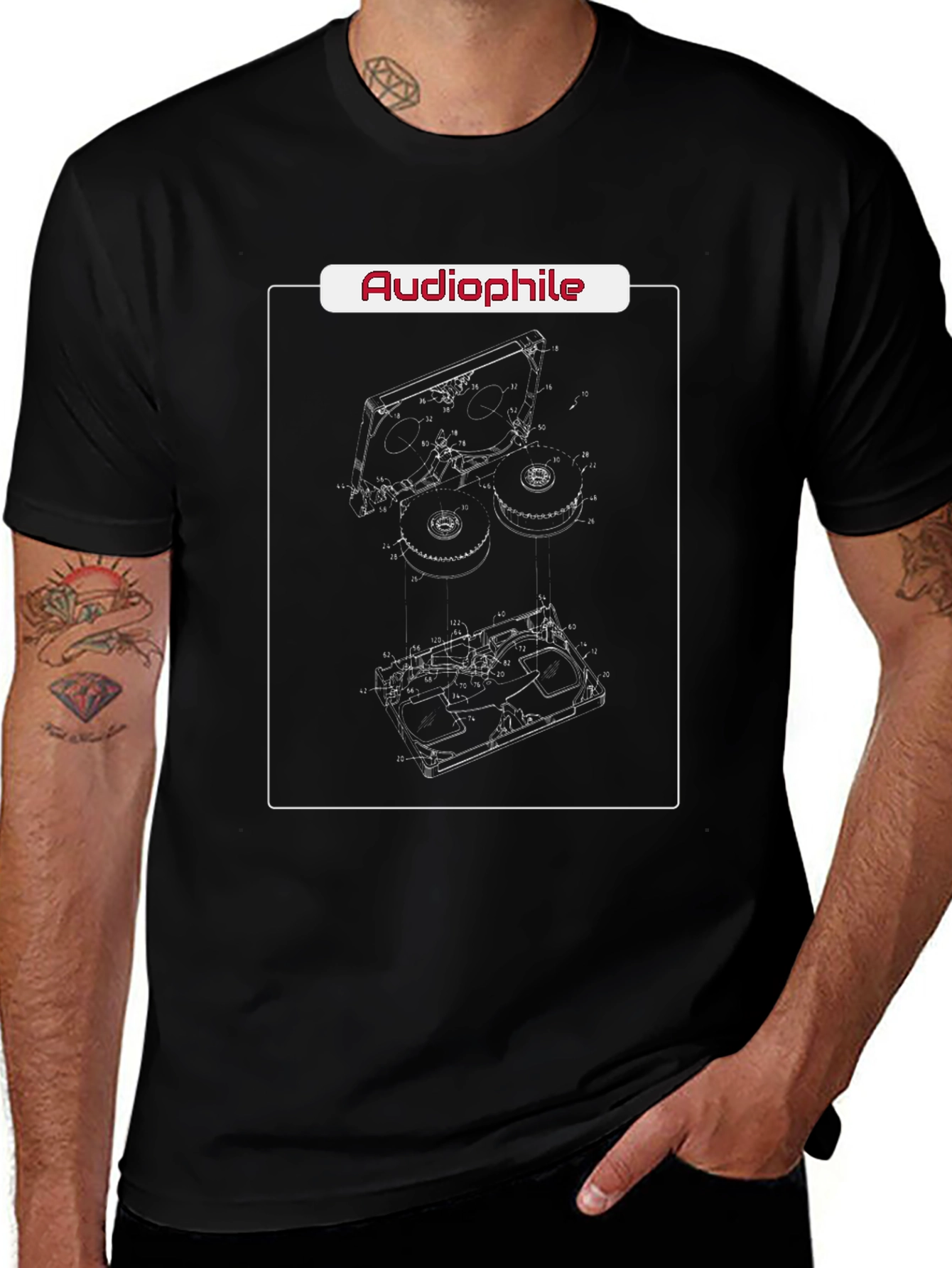 Camiseta Negra Audiophile Diseño Reel-to-Reel