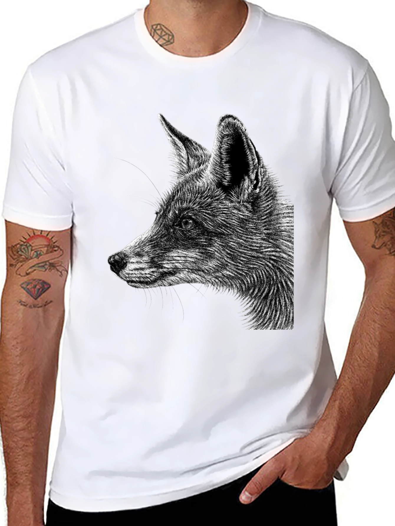 Camiseta Negra con Diseño de Zorro