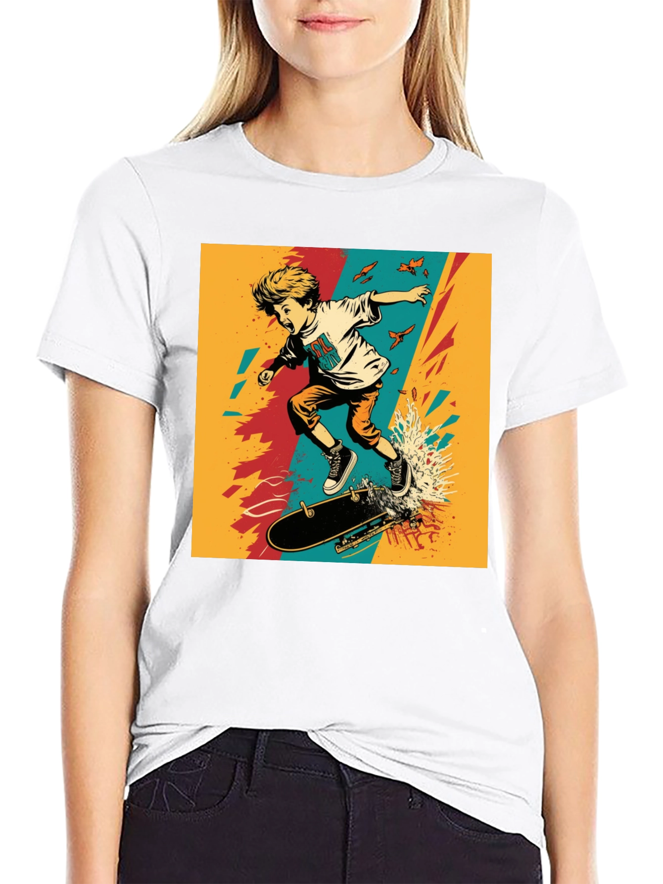 Camiseta Negra con Diseño de Skateboard