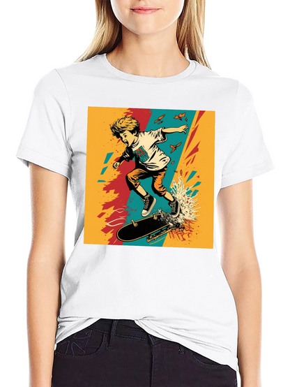 Camiseta Negra con Diseño de Skateboard