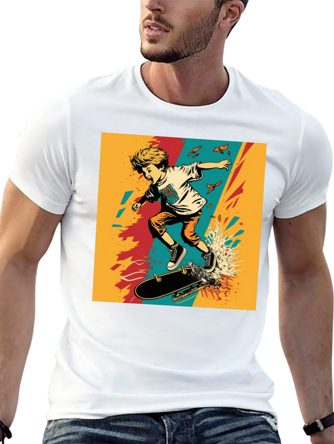 Camiseta Negra con Diseño de Skateboard