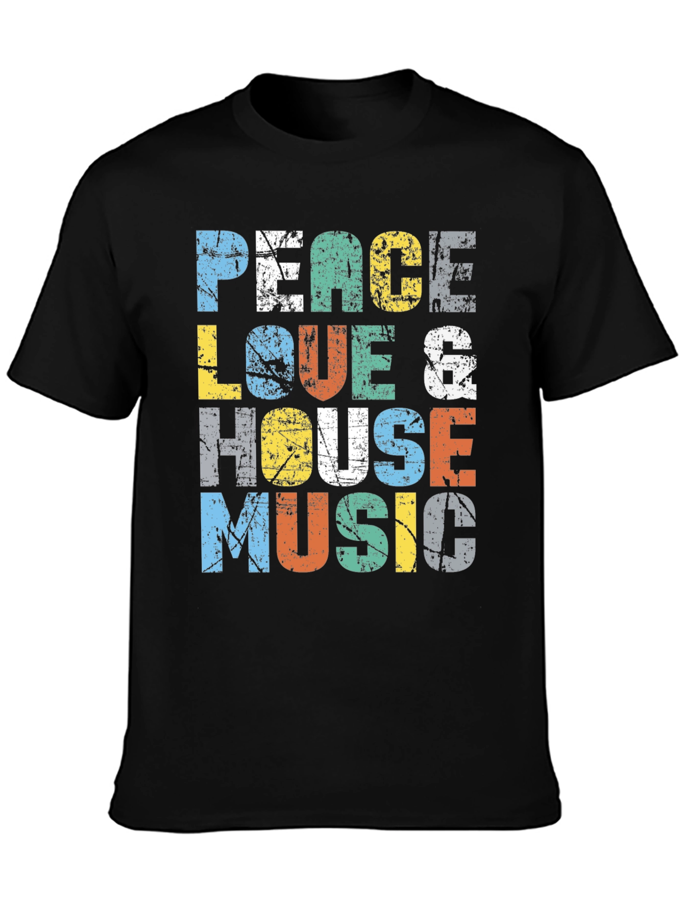 Camiseta Peace Love & House Music Estampada