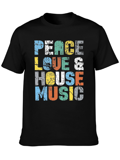 Camiseta Peace Love & House Music Estampada