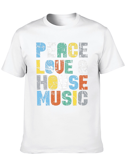 Camiseta Peace Love & House Music Estampada