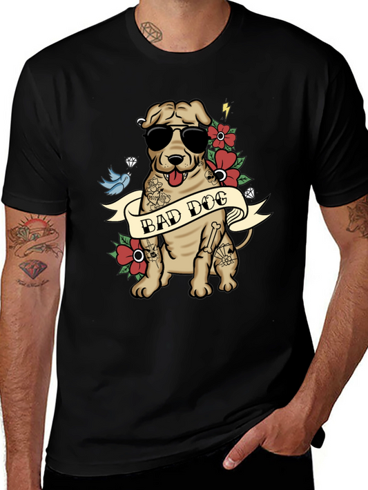 Camiseta Negra Perro Malo con Diseño Tatuaje