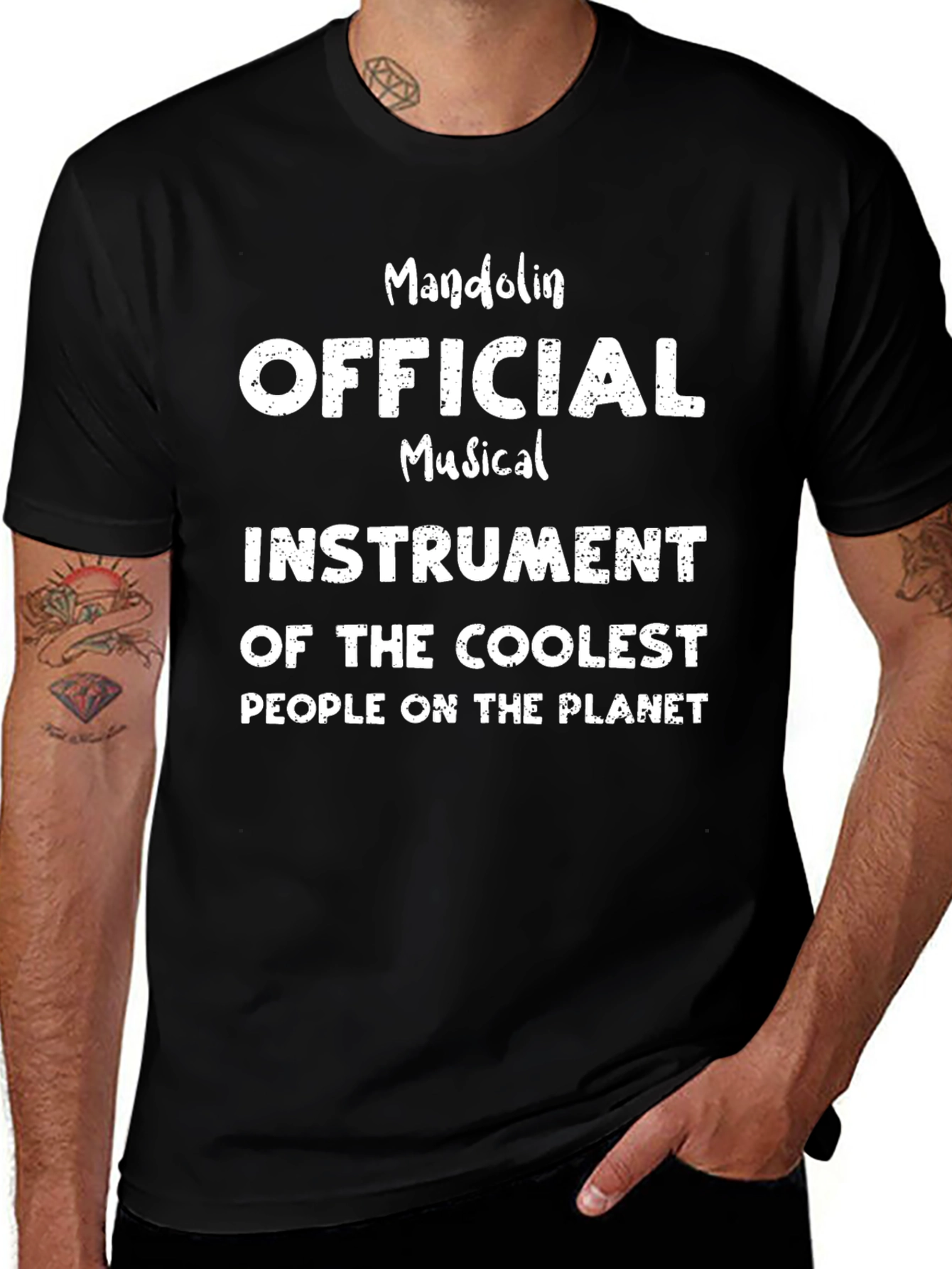 Camiseta Negra Mandolina Instrumento Musical Cool