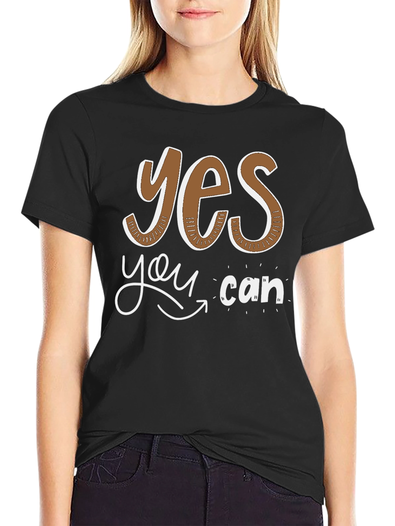 Camiseta Negra Motivacional Yes You Can