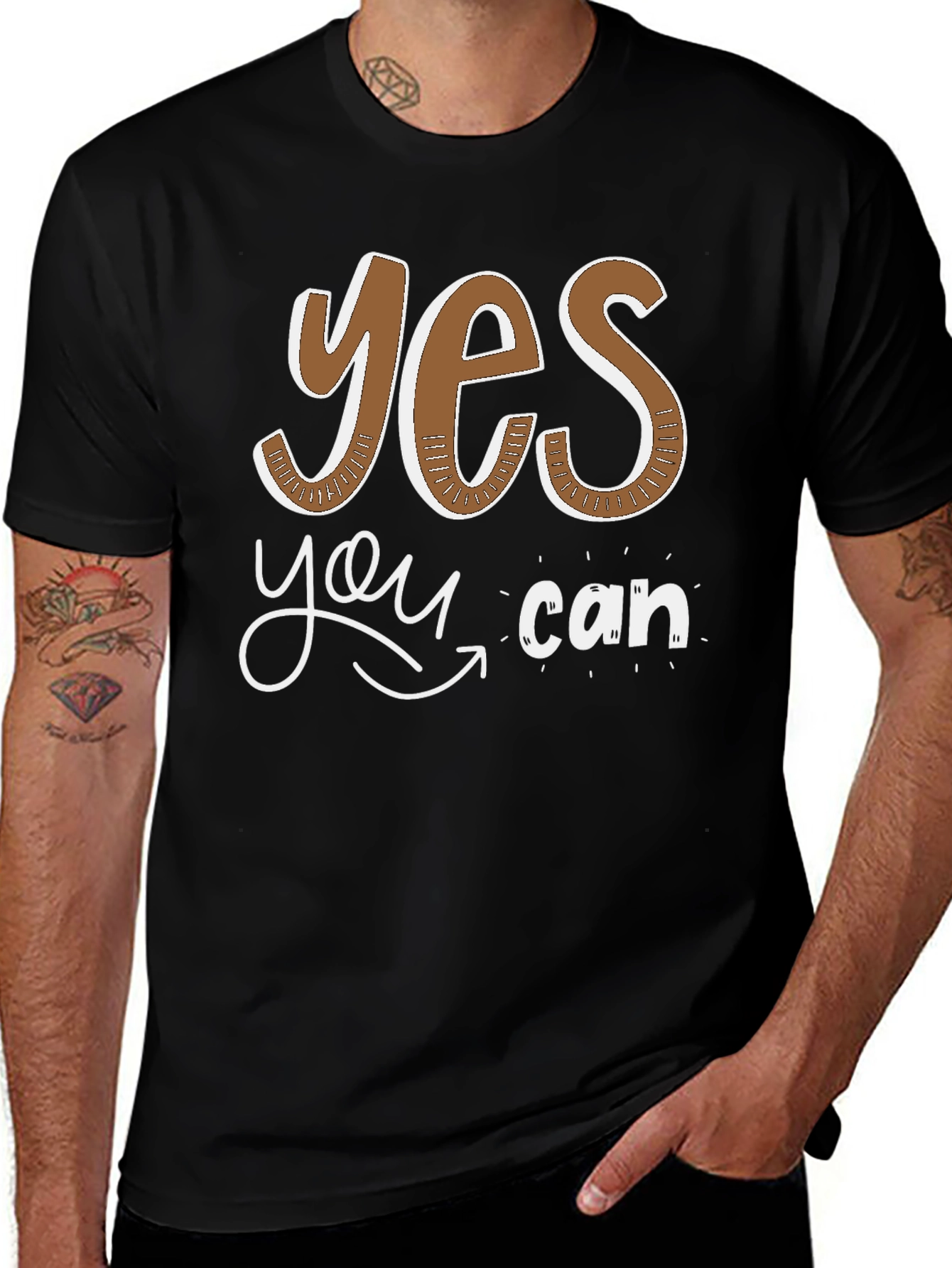 Camiseta Negra Motivacional Yes You Can