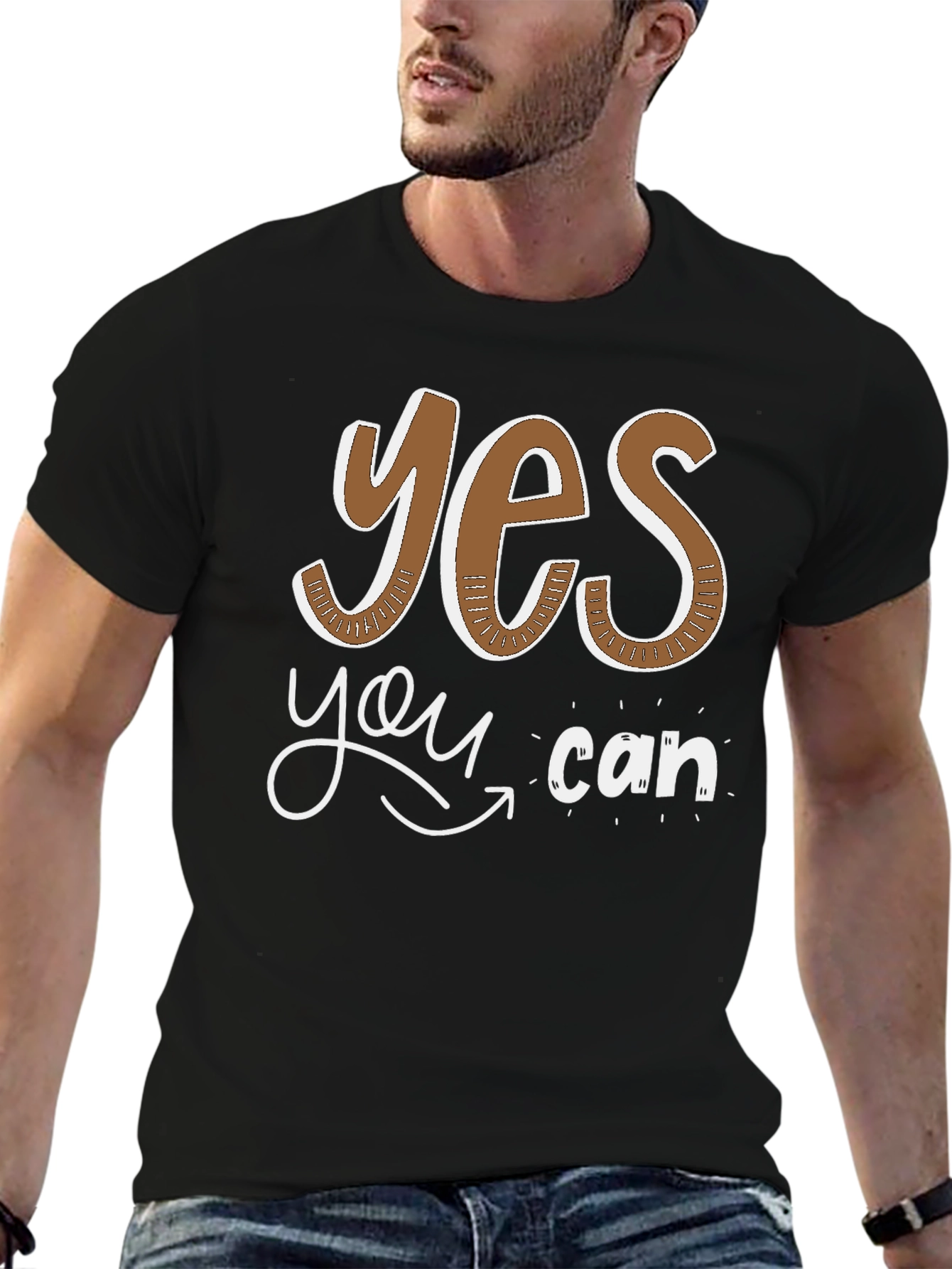 Camiseta Negra Motivacional Yes You Can