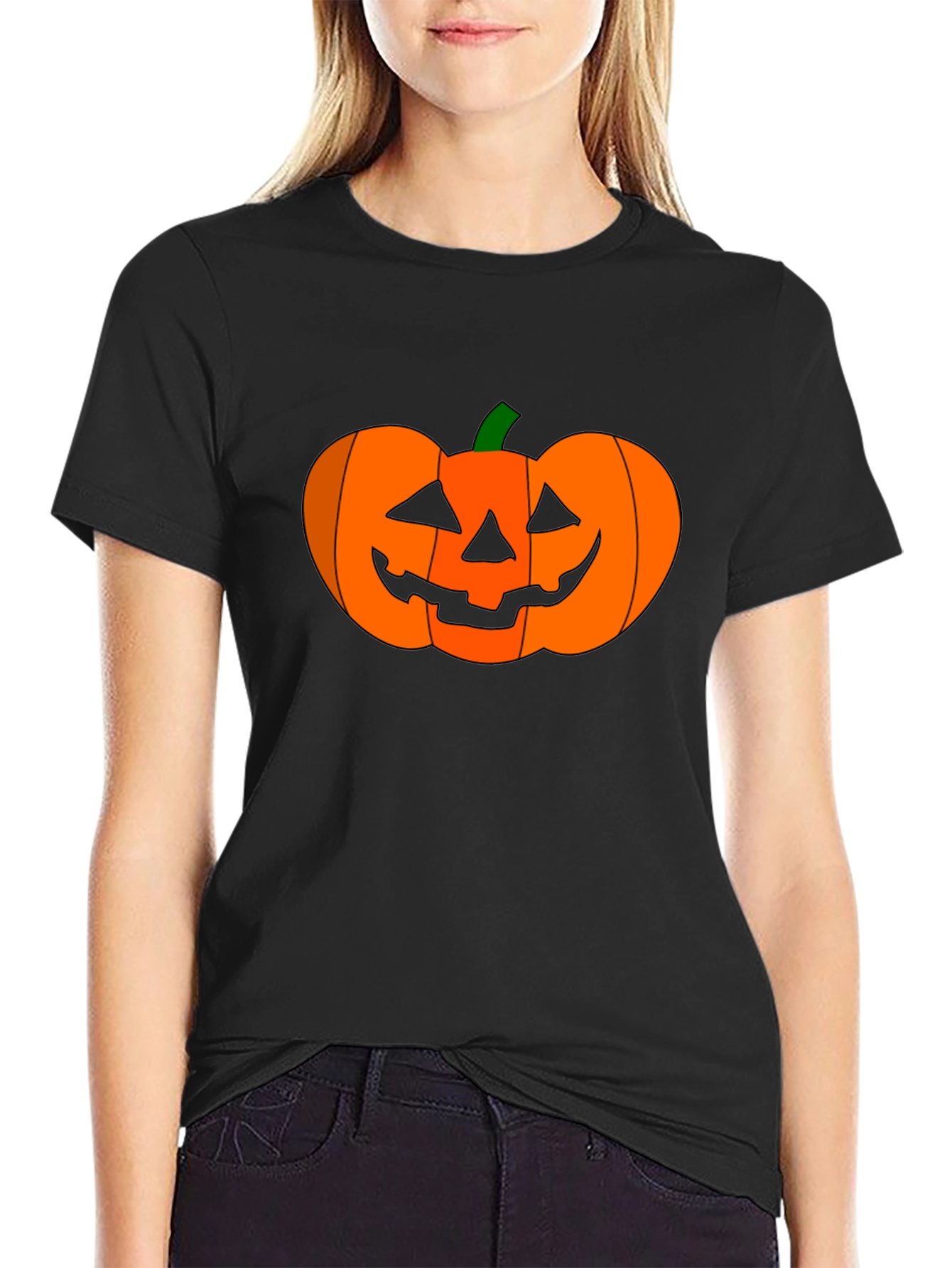 Camiseta Negra con Diseño de Calabaza Halloween