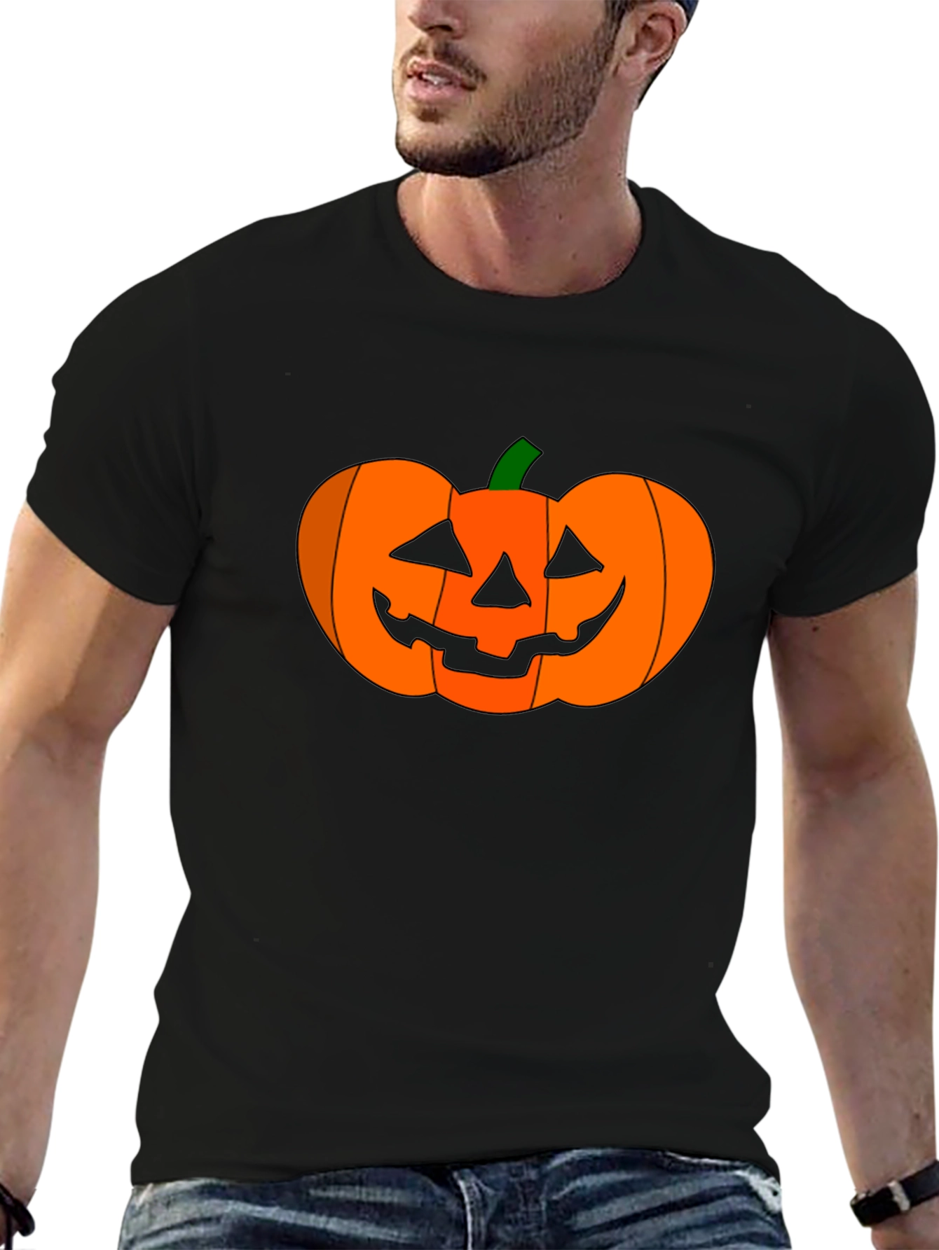 Camiseta Negra con Diseño de Calabaza Halloween