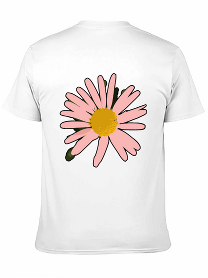 Camiseta Negra con Diseño Floral Rosa y Amarillo
