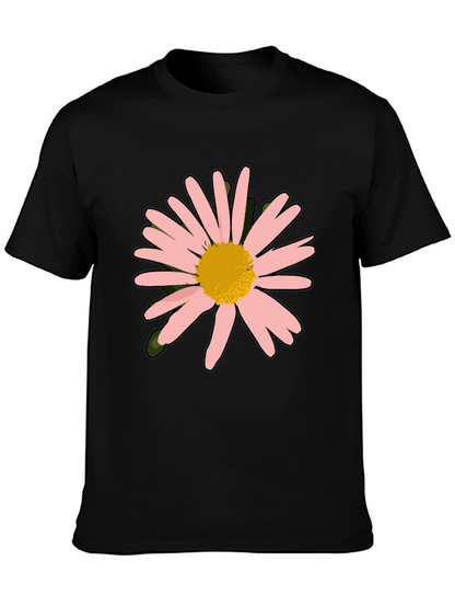 Camiseta Negra con Diseño Floral Rosa y Amarillo