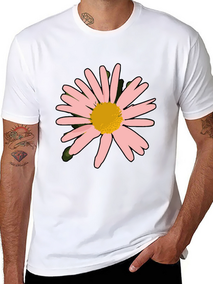 Camiseta Negra con Diseño Floral Rosa y Amarillo