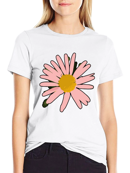 Camiseta Negra con Diseño Floral Rosa y Amarillo