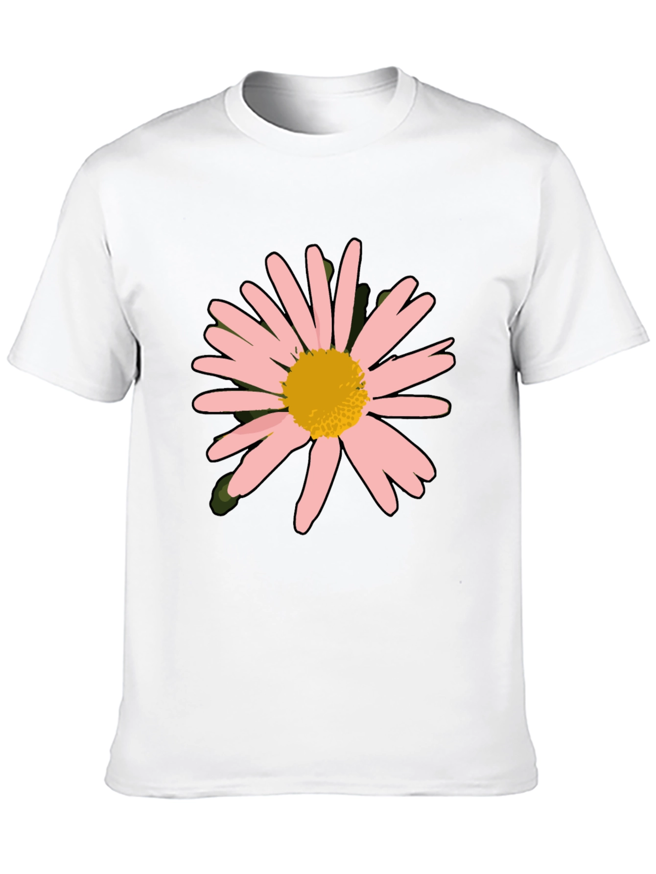 Camiseta Negra con Diseño Floral Rosa y Amarillo