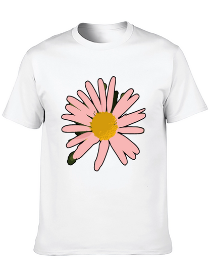 Camiseta Negra con Diseño Floral Rosa y Amarillo