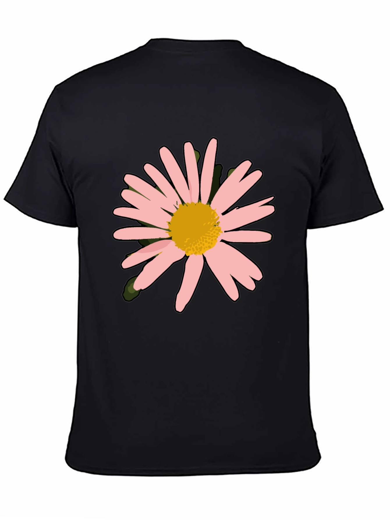 Camiseta Negra con Diseño Floral Rosa y Amarillo