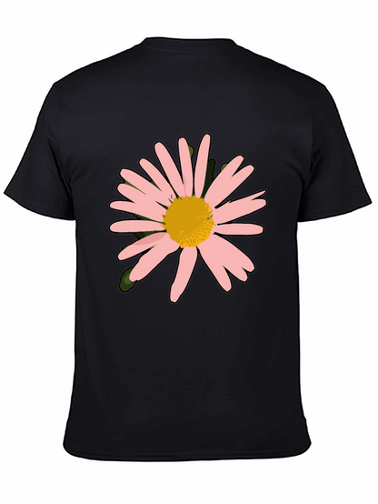 Camiseta Negra con Diseño Floral Rosa y Amarillo