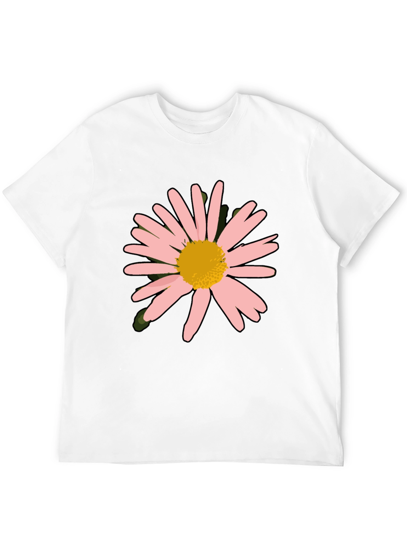 Camiseta Negra con Diseño Floral Rosa y Amarillo