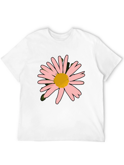 Camiseta Negra con Diseño Floral Rosa y Amarillo