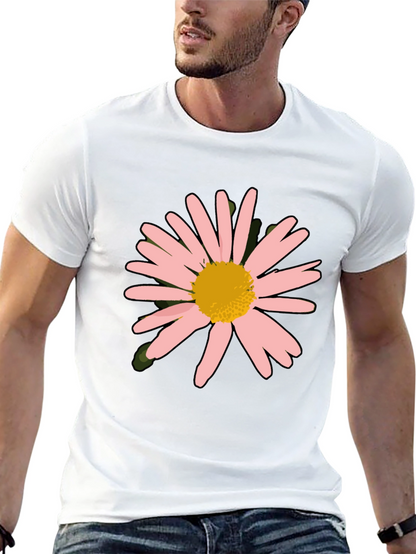 Camiseta Negra con Diseño Floral Rosa y Amarillo