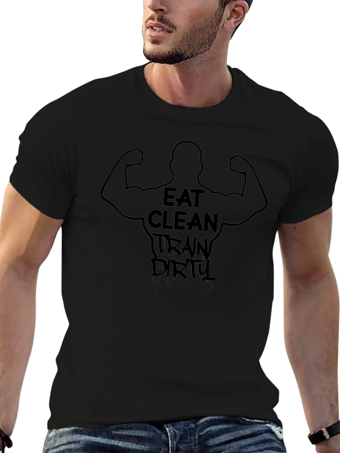 Camiseta Negra Eat Clean Train Dirty Fitness