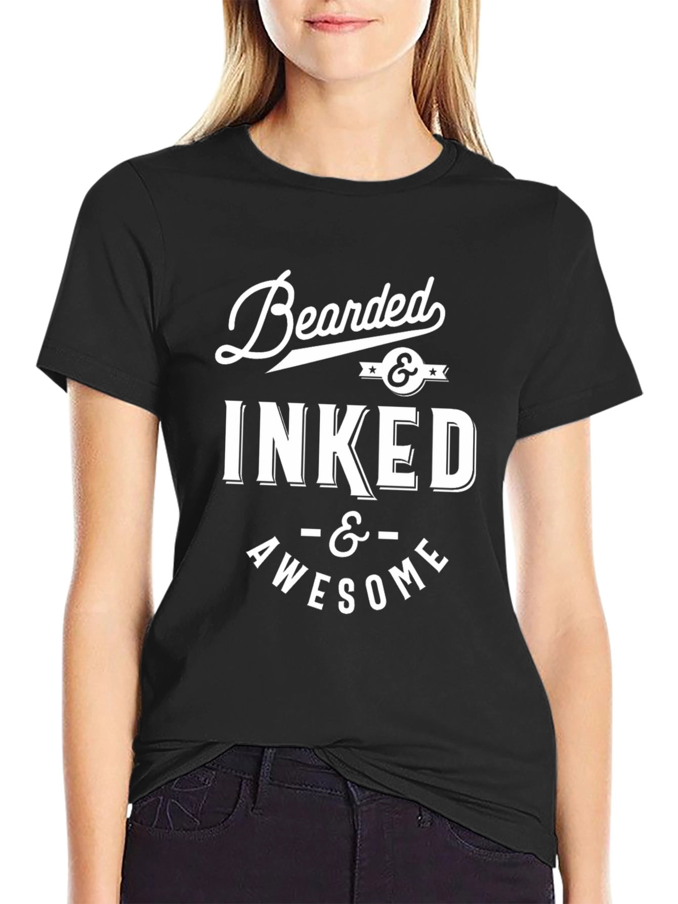 Camiseta Negra Hombre Bearded & Inked & Awesome