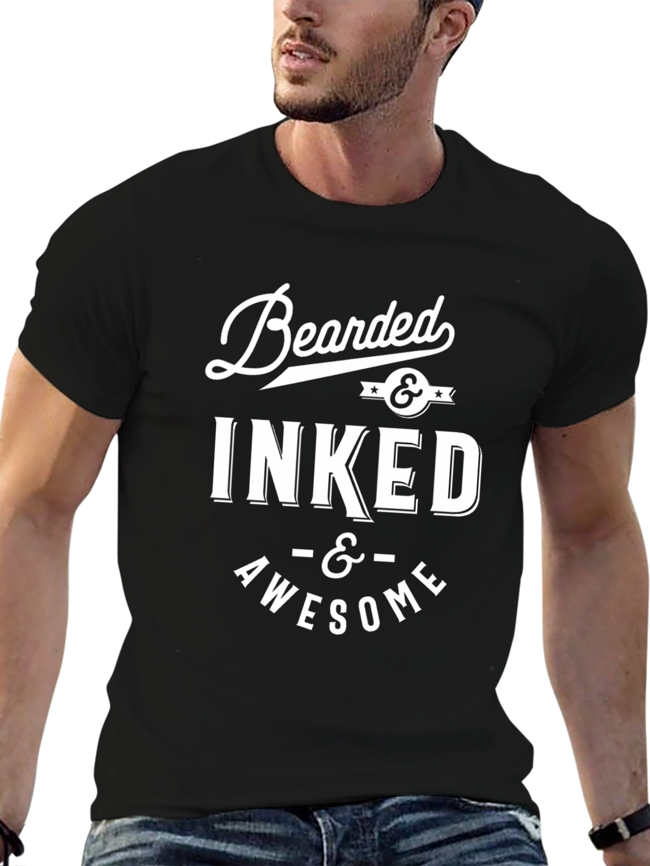 Camiseta Negra Hombre Bearded & Inked & Awesome