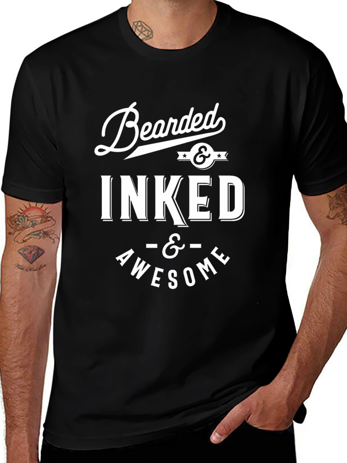 Camiseta Negra Hombre Bearded & Inked & Awesome