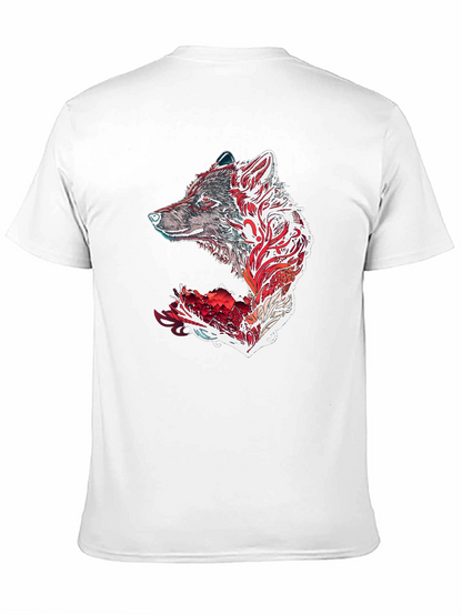 Camiseta Negra con Diseño de Lobo Tribal