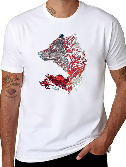 Camiseta Negra con Diseño de Lobo Tribal