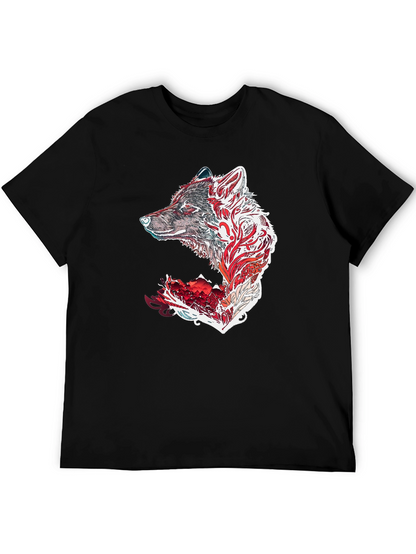 Camiseta Negra con Diseño de Lobo Tribal