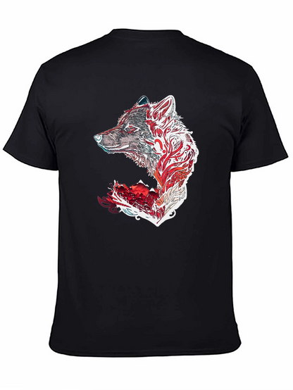 Camiseta Negra con Diseño de Lobo Tribal