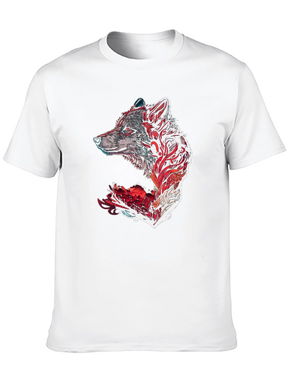 Camiseta Negra con Diseño de Lobo Tribal