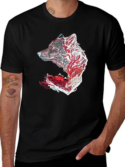 Camiseta Negra con Diseño de Lobo Tribal
