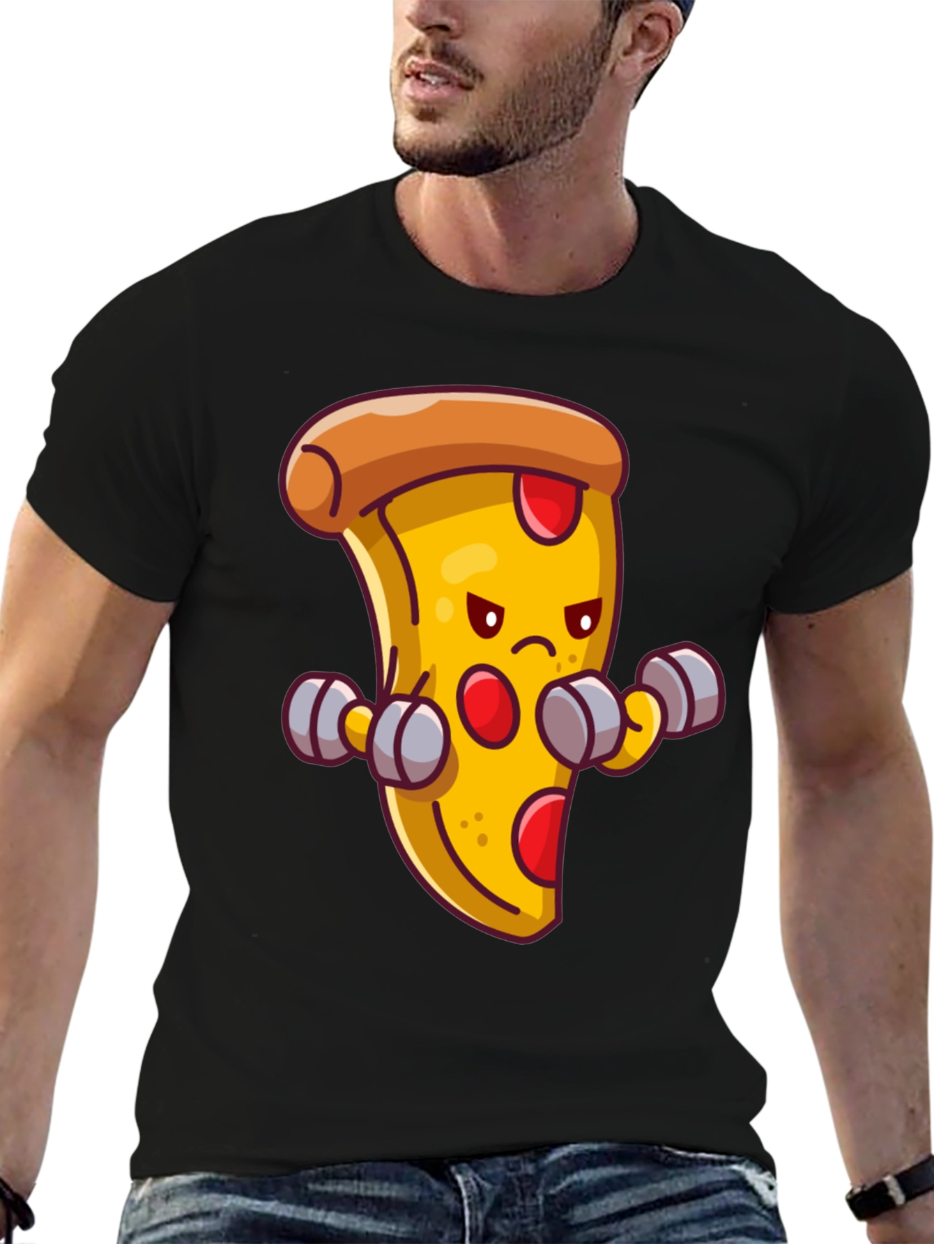 Camiseta Negra con Pizza Musculosa