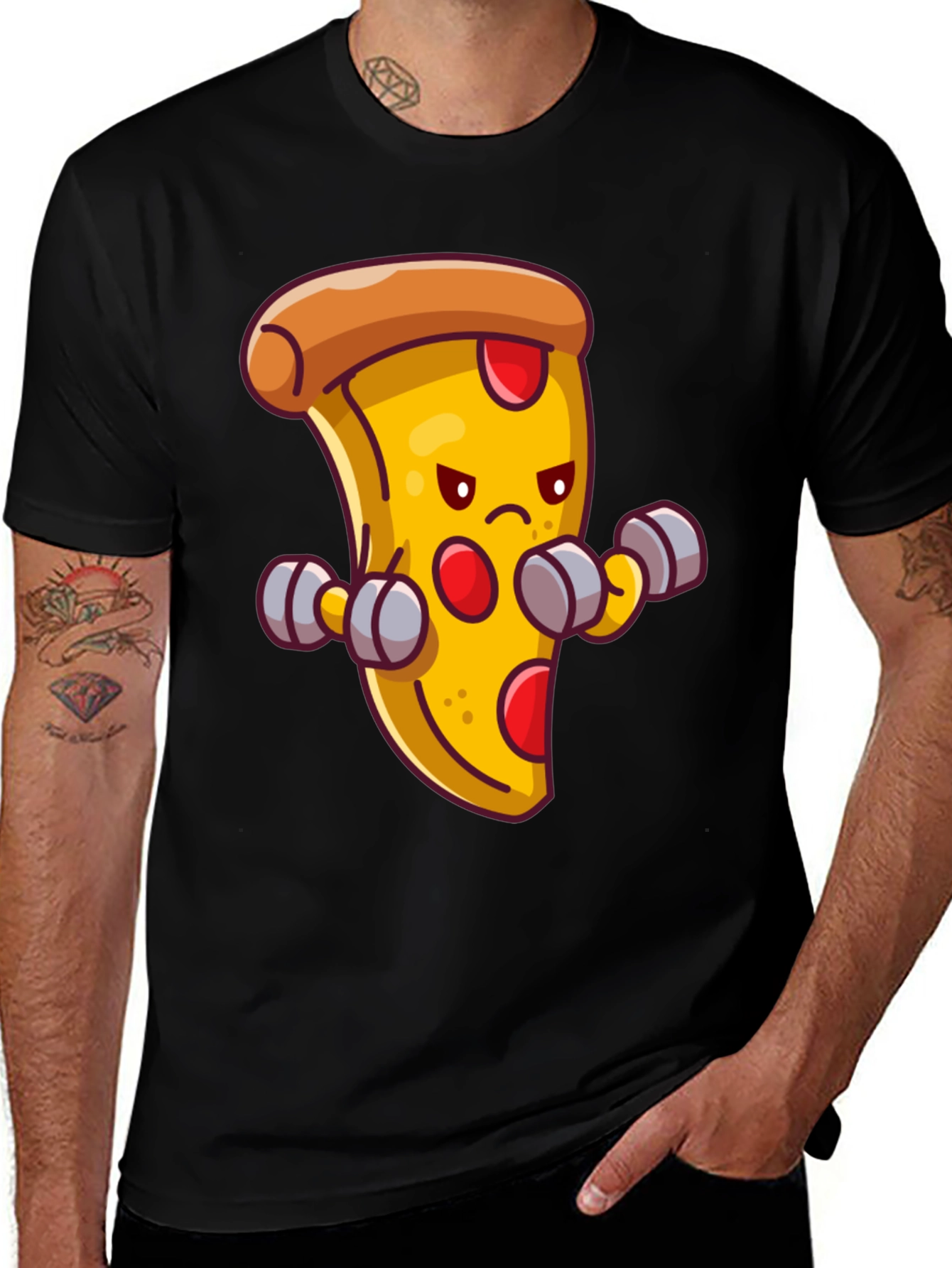 Camiseta Negra con Pizza Musculosa