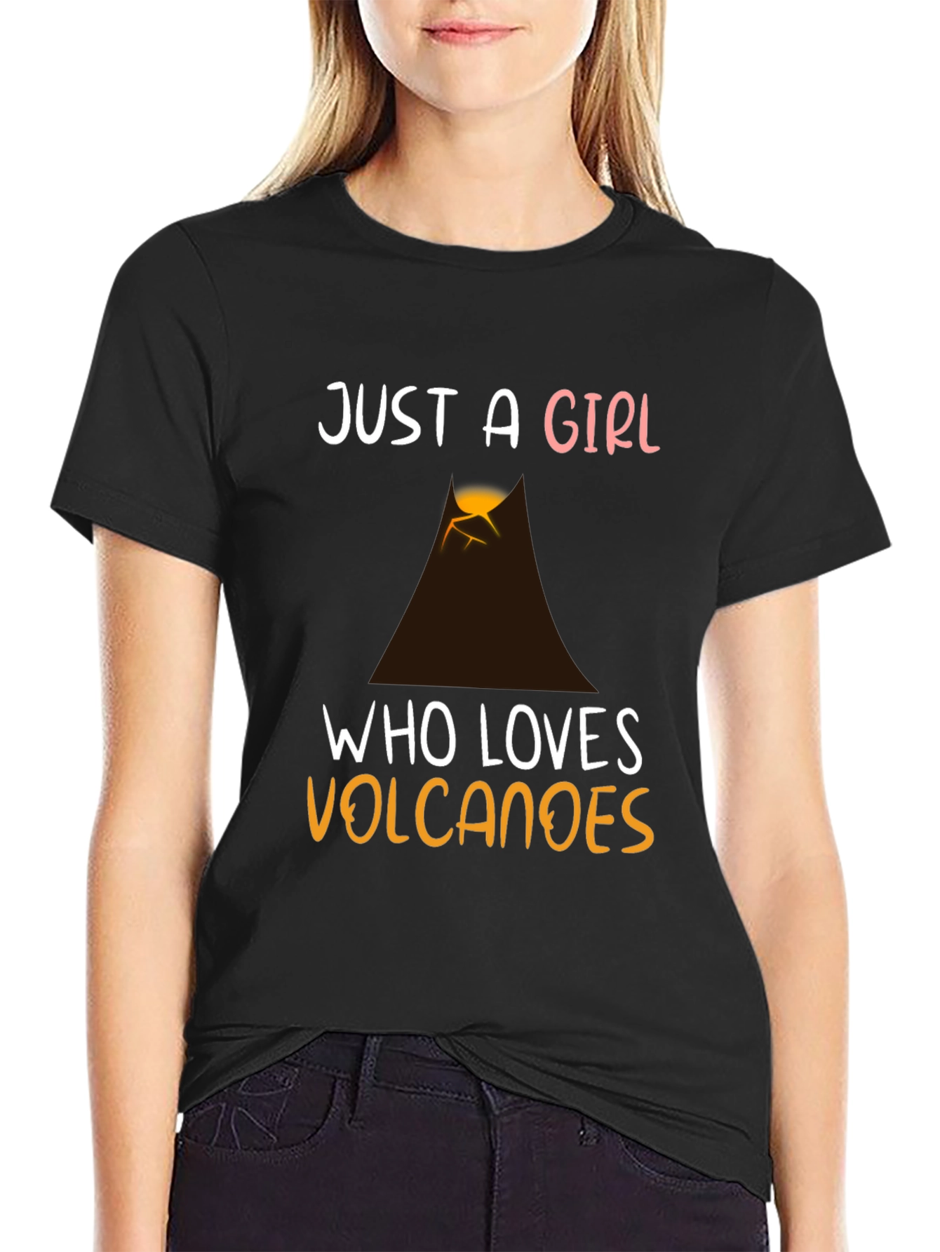 Camiseta Negra: Just A Girl Who Loves Volcanoes