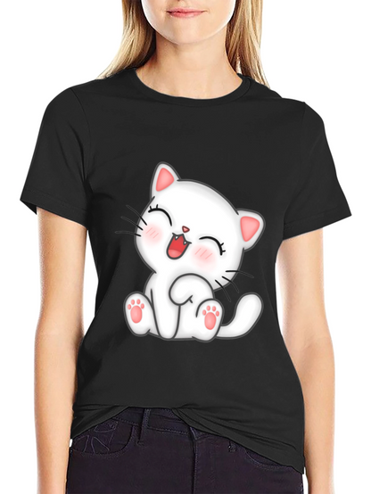 Camiseta Negra con Diseño de Gato Kawaii